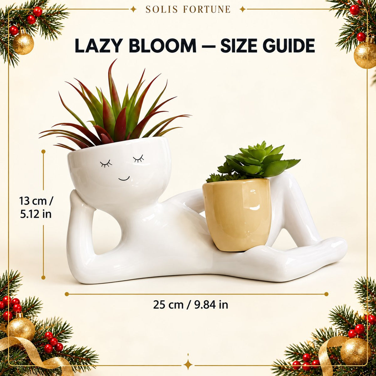 Solis Lazy Bloom — face planter size guide: about 25 cm long and 13 cm high
