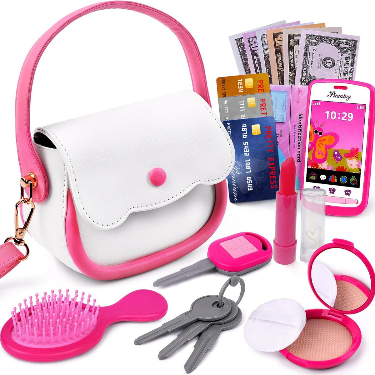 White Purse Pretend Play Set for Girls — Solis Little Lady, full set