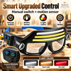 Solis LumaSight — LED glasses light with blue frame, COB floodlight and side spotlights