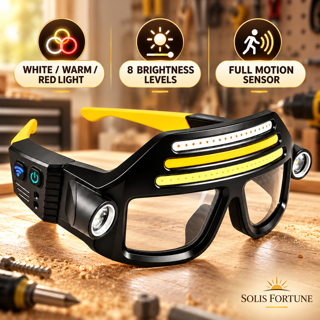 Solis LumaSight — LED glasses light with yellow frame