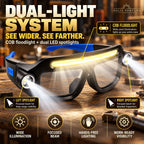 Solis LumaSight — front COB floodlight and two side LED spotlights lit up