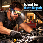 Solis LumaSight — mechanic wearing the LED glasses light under a car bonnet