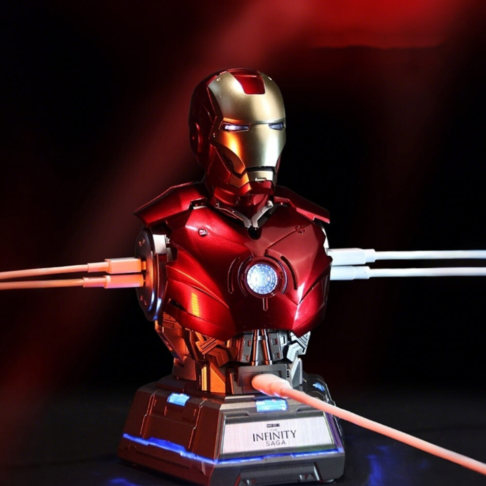 Solis Mark Dock — Iron Man bust charger charging five devices from both shoulders and the front port