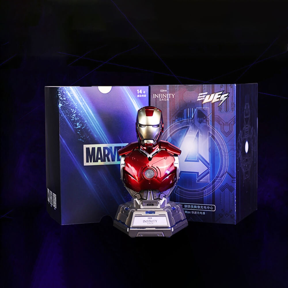 Solis Mark Dock — Iron Man MK3 bust charging station in front of its gift box