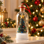 Solis Memento — glass bottle Christmas ornament with a tiny tree inside, cork and red ribbon