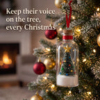 Solis Memento — voice recording bottle ornament hanging on a Christmas tree