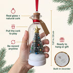 Solis Memento — glass, natural cork, built-in recorder, about 20 cm tall