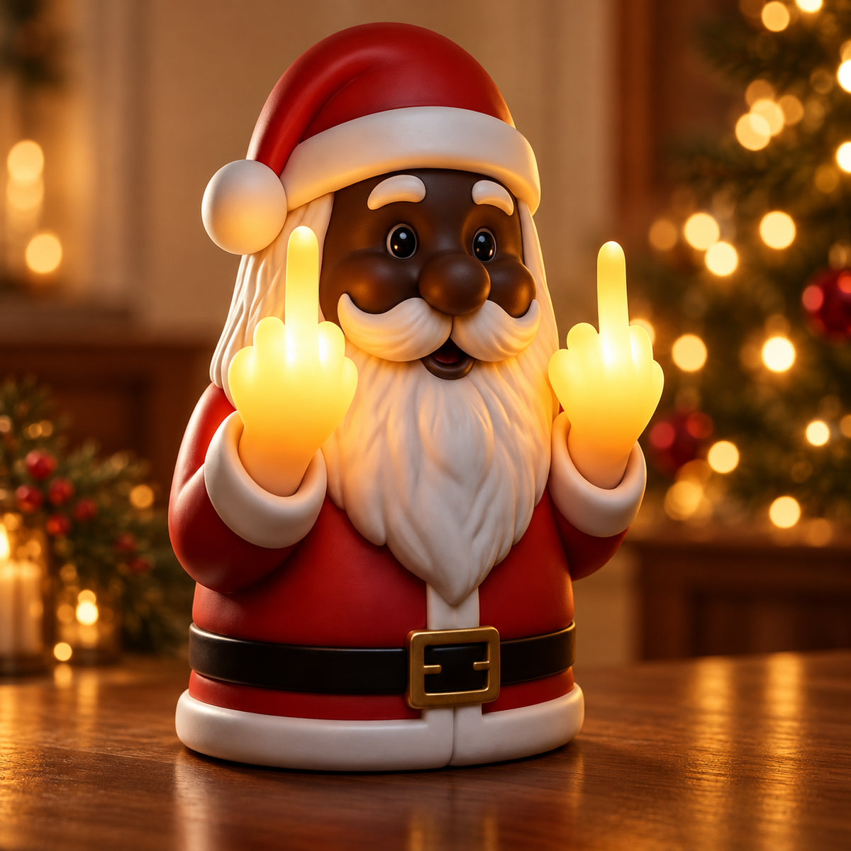 Solis Naughty Glow — Santa (Deep Skin Tone) style: middle finger Santa light with glowing fingers