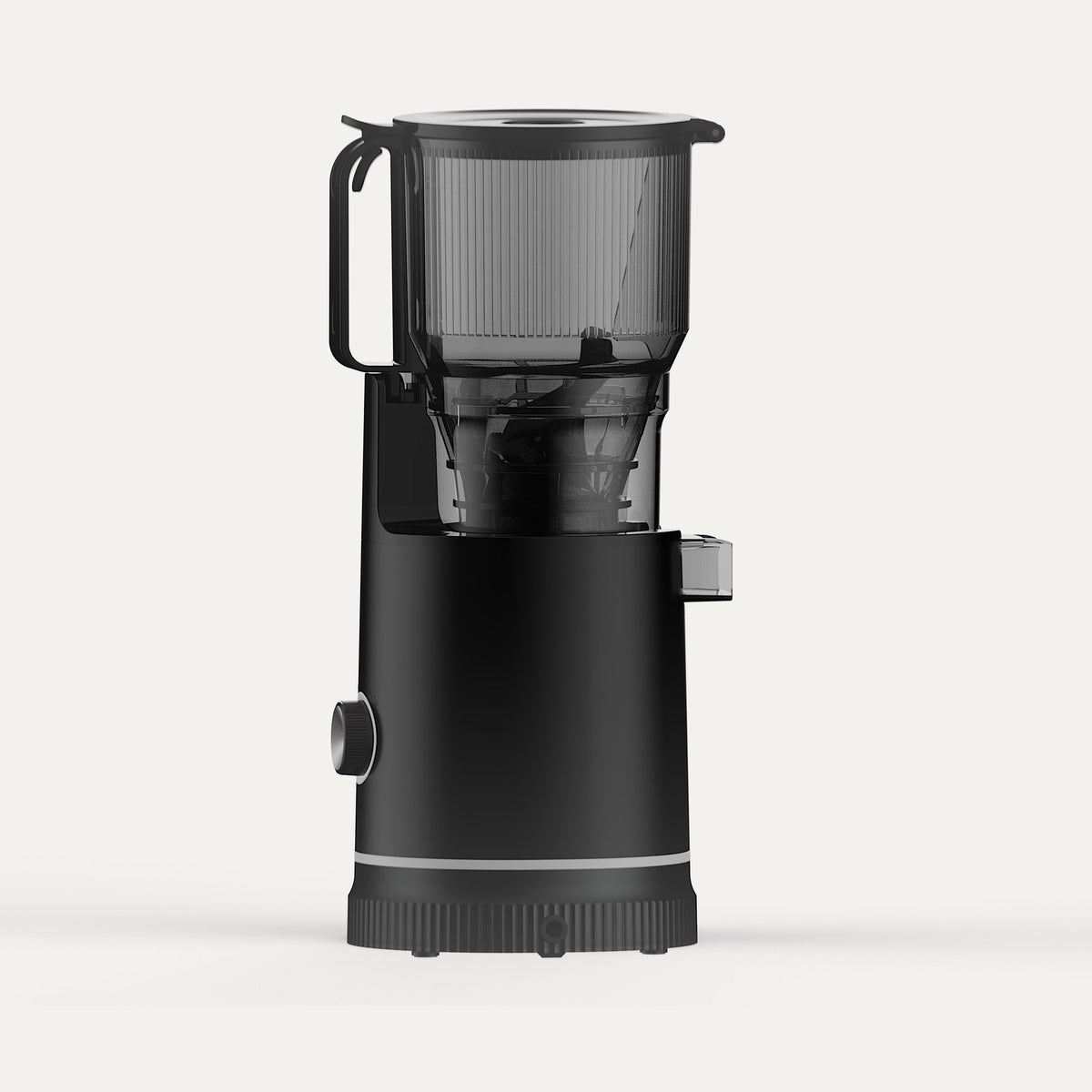 Solis Nectar 65 in midnight black, side view showing the hopper handle and juice spout