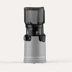 Solis Nectar 65 in titanium grey, front view with juice spout and pulp outlet