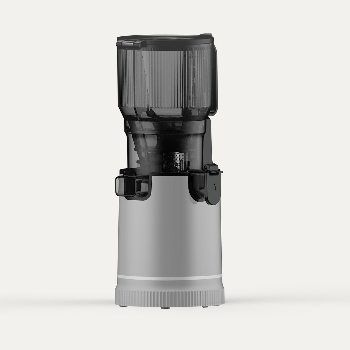 Solis Nectar 65 in titanium grey, front view with juice spout and pulp outlet