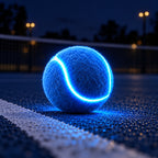 Blue LED tennis ball with a glowing seam