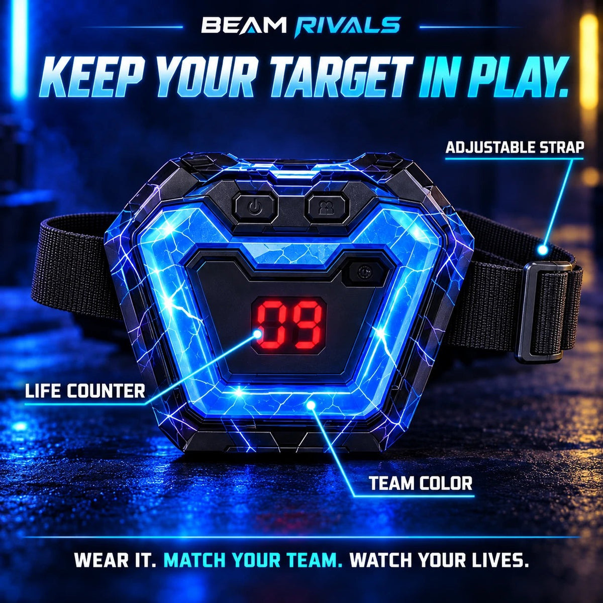 Solis Nova — chest target with life counter, team colour and adjustable strap