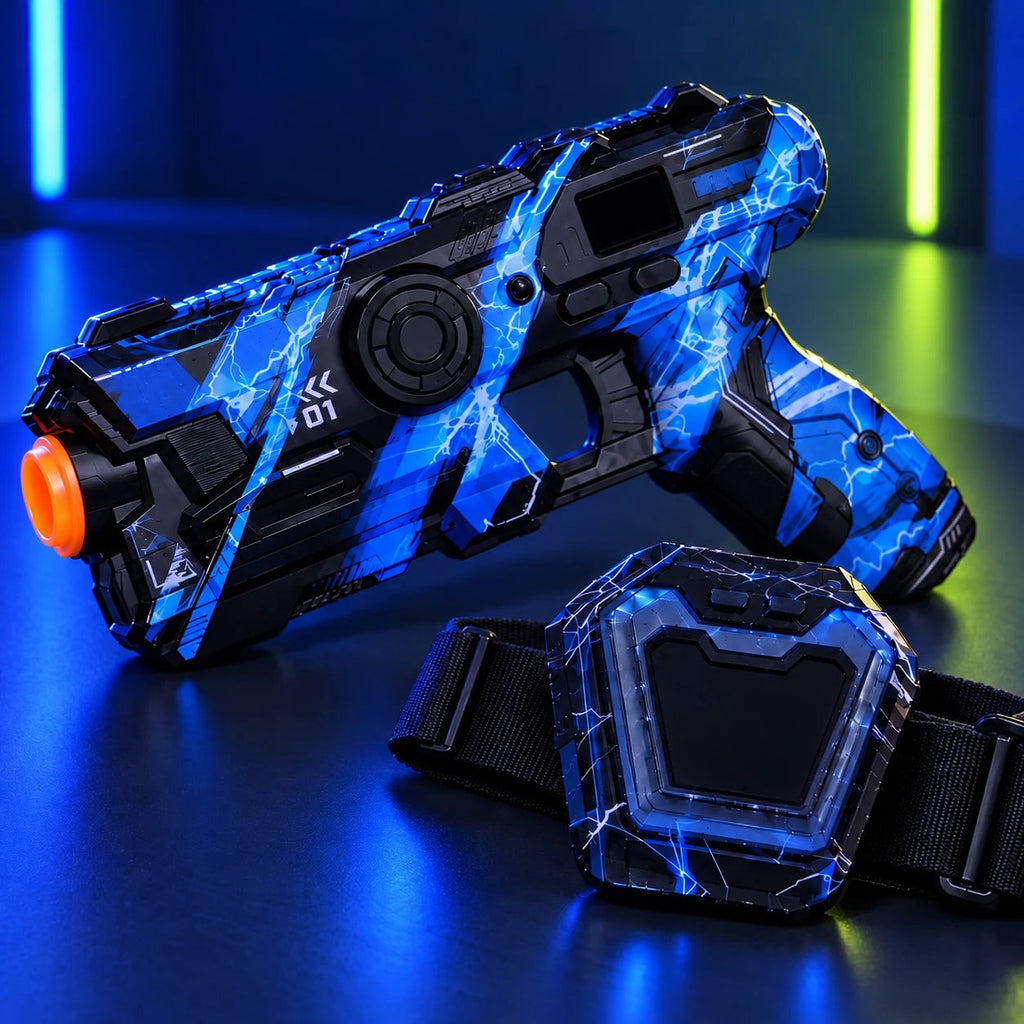 Solis Nova — blue blaster and chest target with the lights off