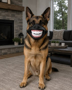 Solis Pawgrin — German shepherd wearing the funny dog muzzle