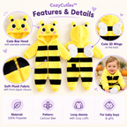 Baby bee costume – bumble bee plush hooded baby onesie — bee romper features: bee hood with antennae, 3D wings, soft plush, front zip
