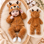 Solis Plushie Romper Little Deer — baby wearing the little deer plush hooded romper
