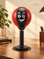 Solis Popjab — Black-Red: desk punching ball in black and red with a grinning face