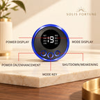 Solis Pulsewing — EMS massager buttons: plus, mode and minus, with the LED display