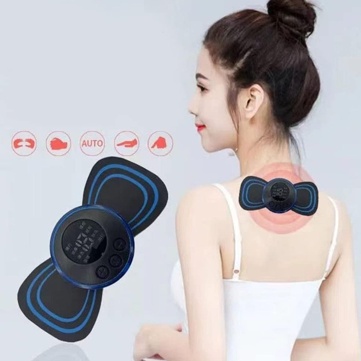 Solis Pulsewing — mini EMS massager pad on the back of the neck