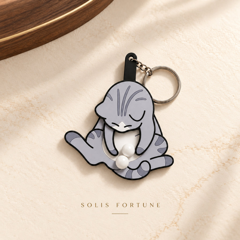 Solis Purrpop — Silver: light gray tabby squishy cat keychain