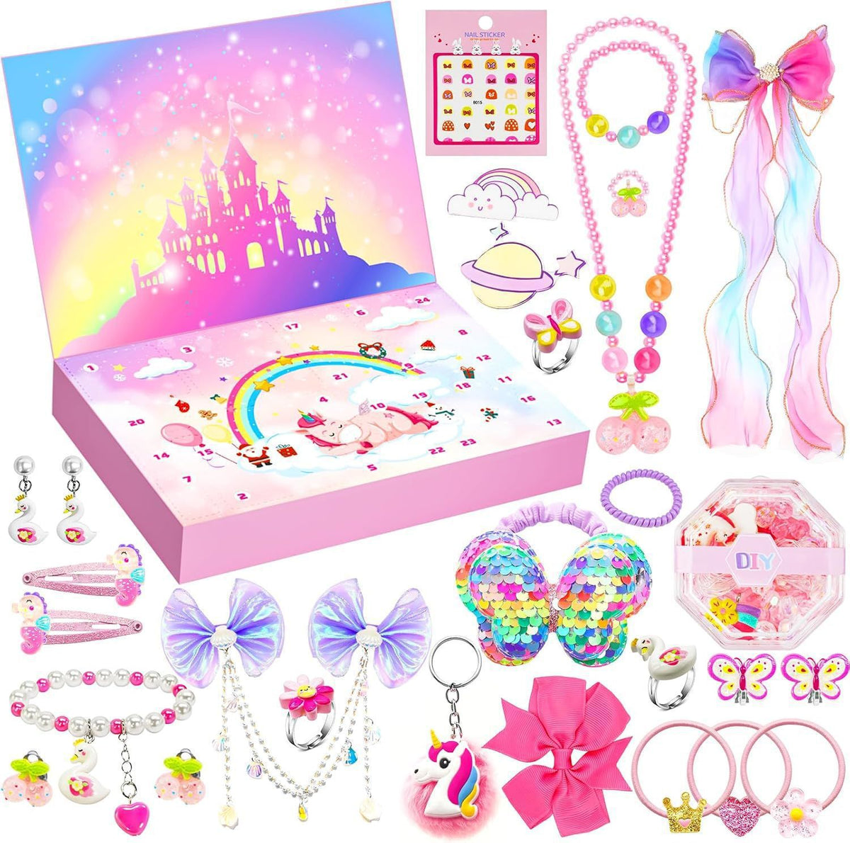 Jewelry & Hair Accessories Advent Calendar for Girls — Solis Rainbow Castle, full set