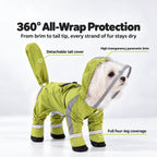 Solis Rainpup — all-wrap coverage: detachable tail cover, clear panoramic brim, four legs