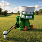 Solis Reload Golf Ball Dispenser in green with the funnel and red height risers