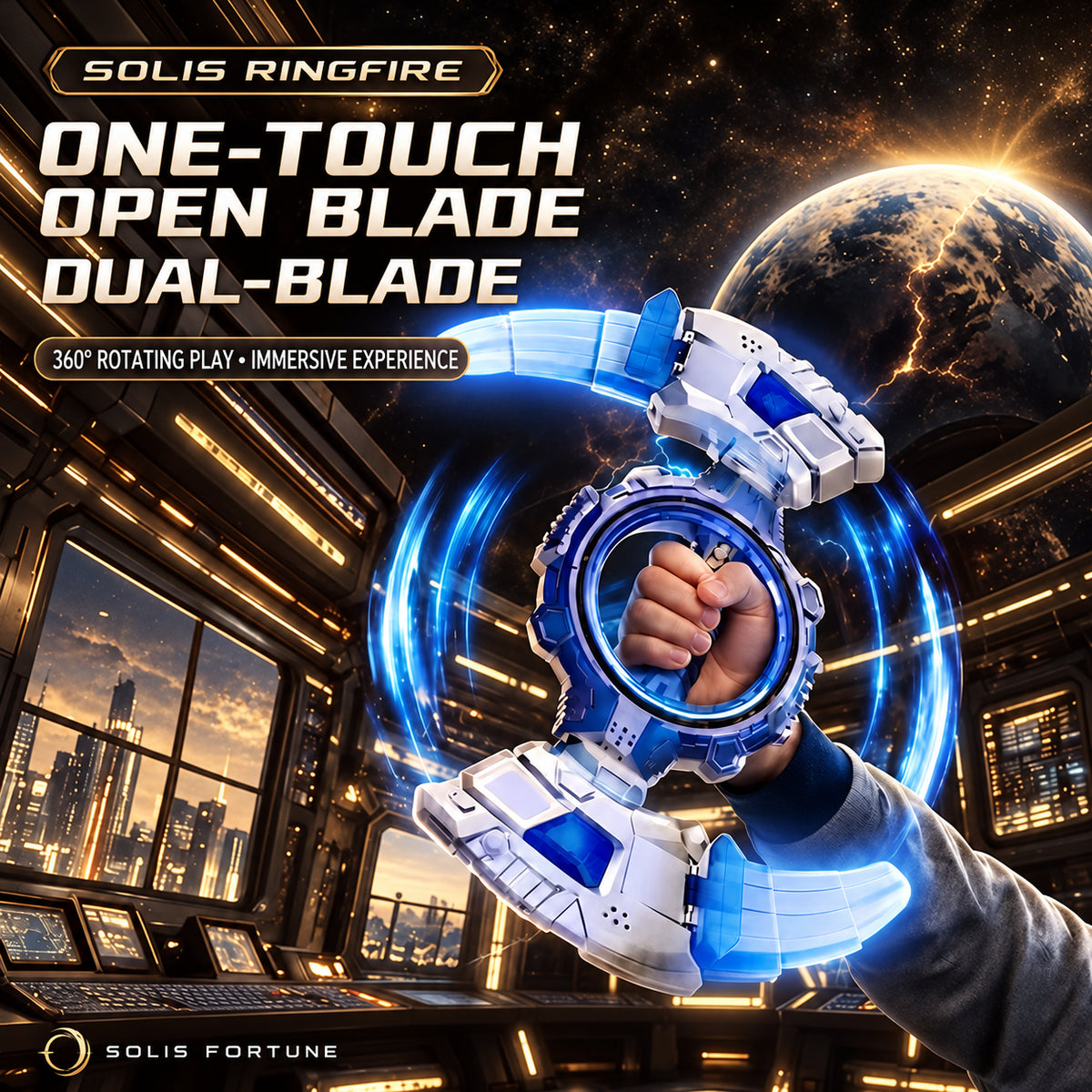 Solis Ringfire — one-touch open dual blades