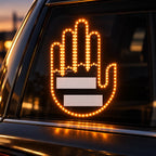 Solis Road Wave — LED hand gesture light for the car rear window, amber middle finger