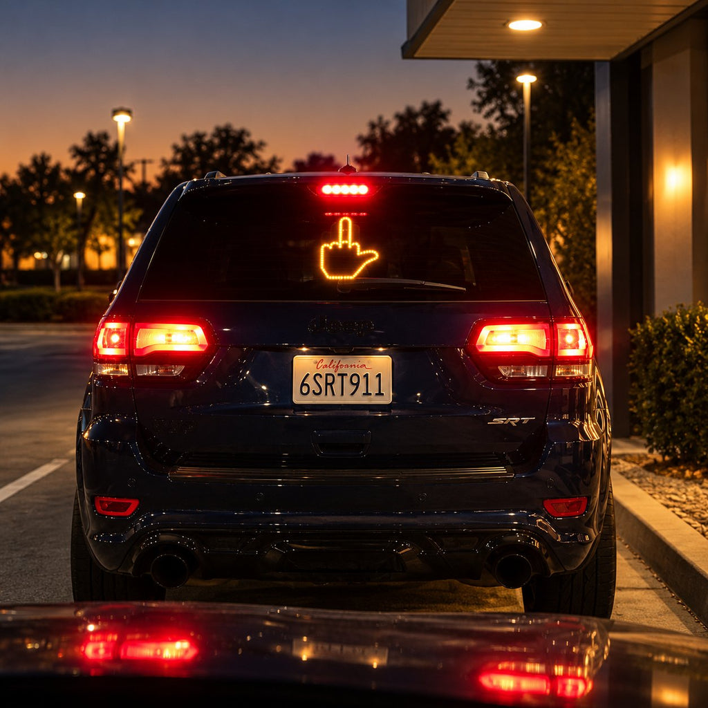 Solis Road Wave — middle finger car light glowing in the rear window at night