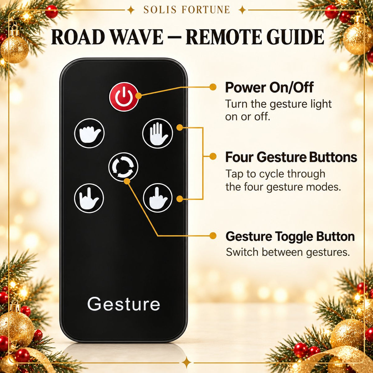 Solis Road Wave — gesture light remote: power, toggle and four gesture buttons