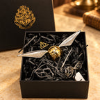 Solis Seeker — Golden Snitch ring box with fixed silver wings, wand key and necklace in its gift box