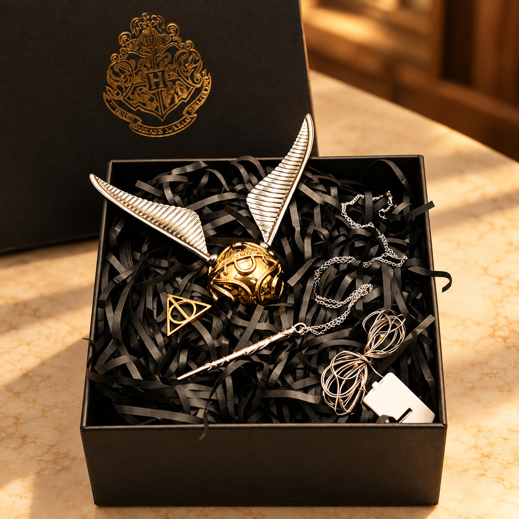 Solis Seeker — Golden Snitch ring box with detachable silver wings, wand key and necklace in its gift box