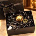 Solis Seeker — wingless Golden Snitch ring box in a black gift box with LED light string