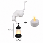 Solis Shelf Cat — White — cat shelf lantern with LED tea light, lantern 9.5 × 4.7 cm