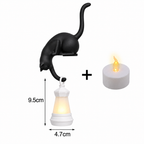 Solis Shelf Cat — Black — cat shelf lantern with LED tea light, lantern 9.5 × 4.7 cm