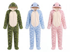 The adult one-size Solis Shell onesie in green, blue and pink