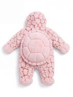 Solis Shell turtle onesie in baby pink, back view with the padded shell