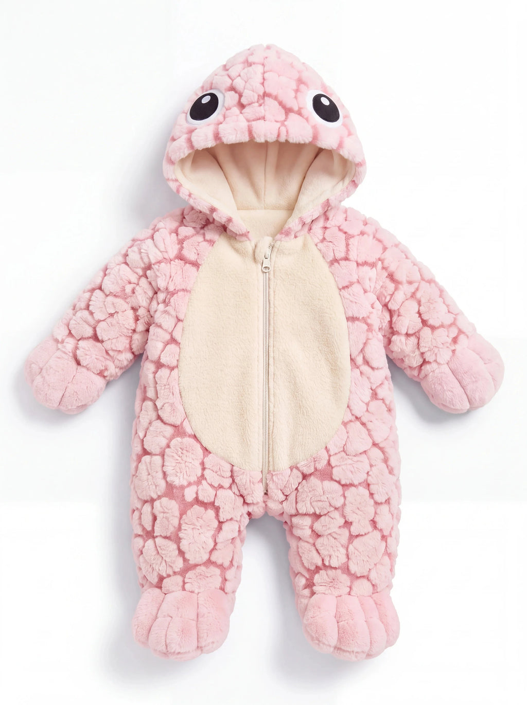 Solis Shell turtle onesie in baby pink, front view