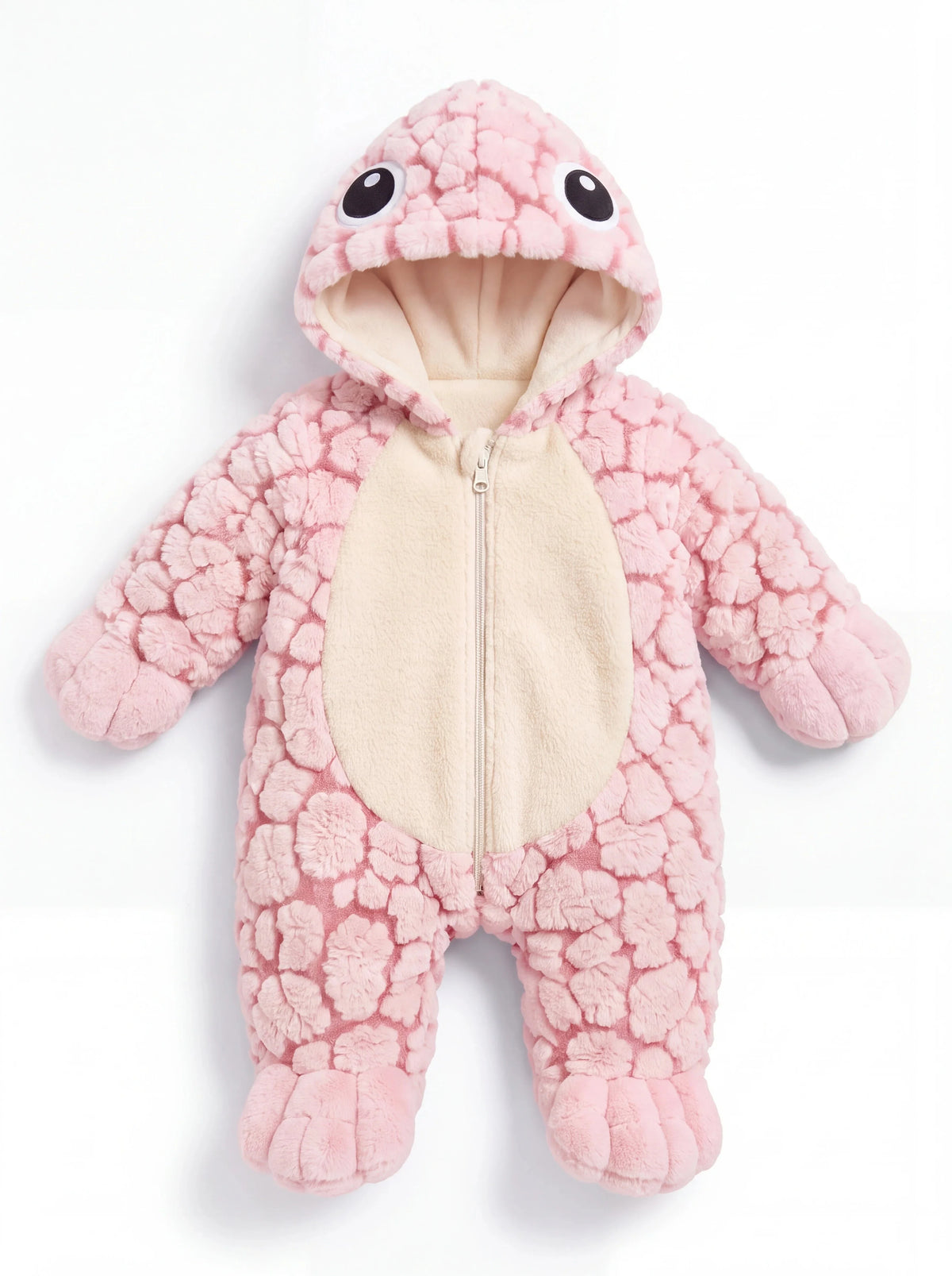 Solis Shell turtle onesie in baby pink, front view