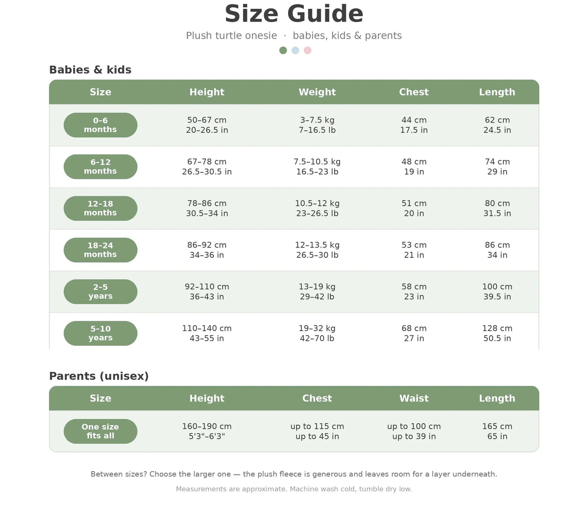 Solis Shell size guide: height, weight, chest and length for every size from 0–6 months to adult