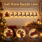 Solis Sleighline — soft warm backlit glow of the Santa and reindeer wall silhouettes