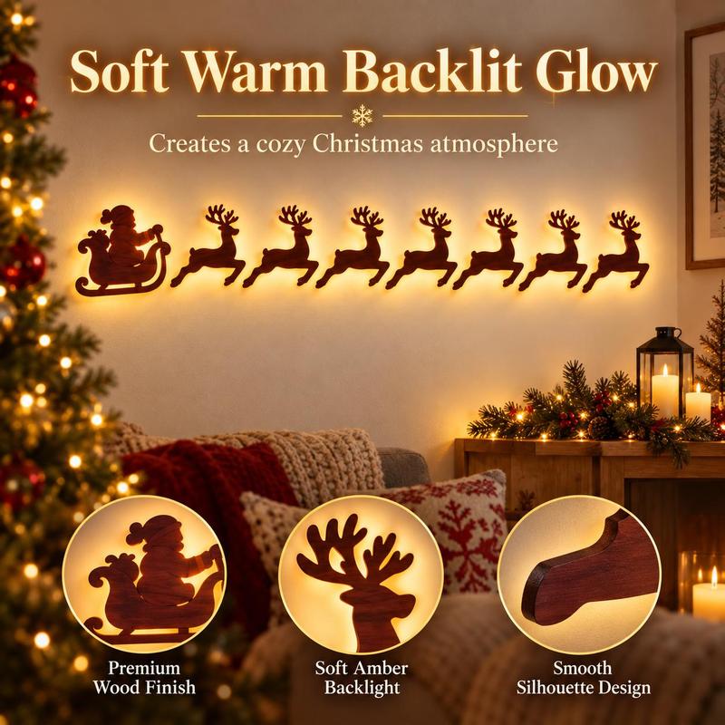 Solis Sleighline — soft warm backlit glow of the Santa and reindeer wall silhouettes