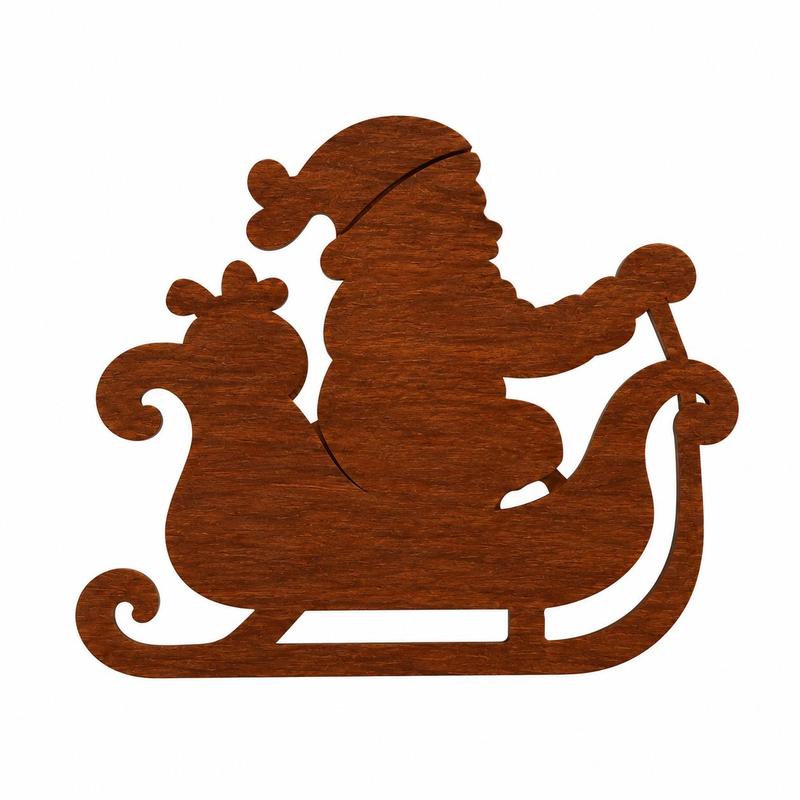Solis Sleighline — close-up of the wooden Santa sleigh silhouette