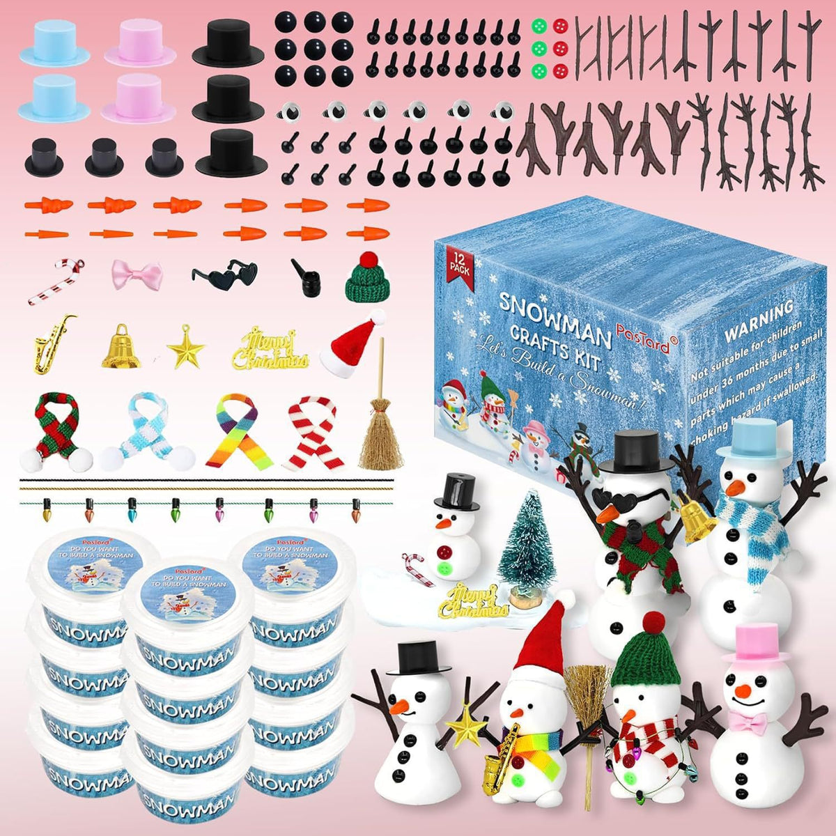 DIY Snowman Clay Kit, 12 Snowmen — Solis Snow Buddies, full set