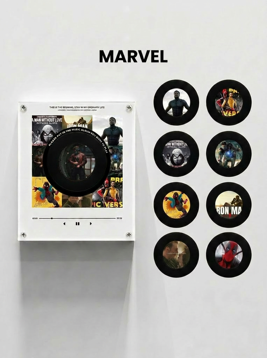 Solis Spin — Marvel theme: mini vinyl fridge magnet music box with nine superhero NFC discs