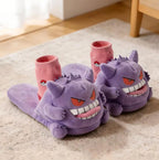 Solis Spookstep — Gengar plush slippers with pink socks on a rug