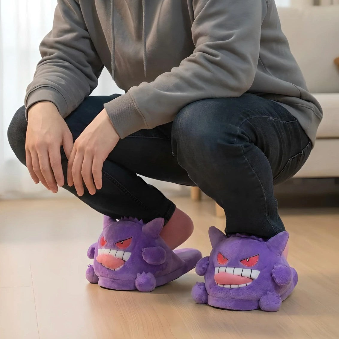 Solis Spookstep — person wearing the Gengar slippers at home