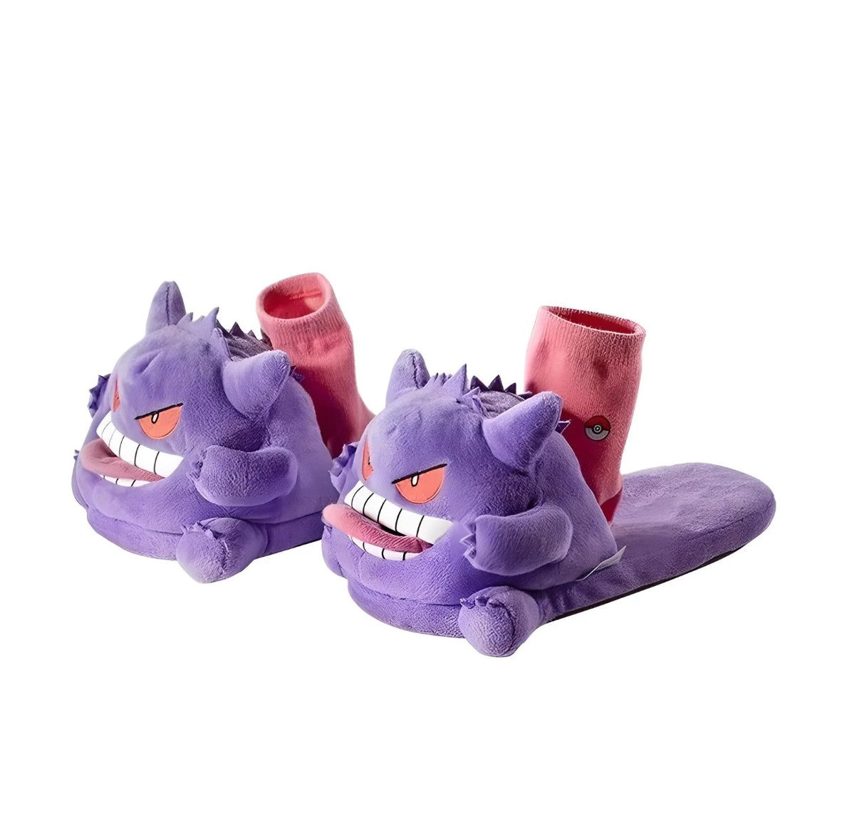 Solis Spookstep — Gengar slippers and socks on a white background